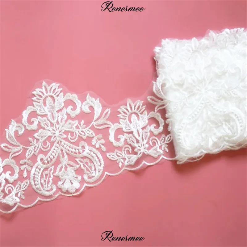 

Delicate 1Yd Flat Embroidery Ivory Fabric Flower Venise Venice Mesh Lace Trim Applique Sewing Craft for Wedding Dec. 23cm SX236