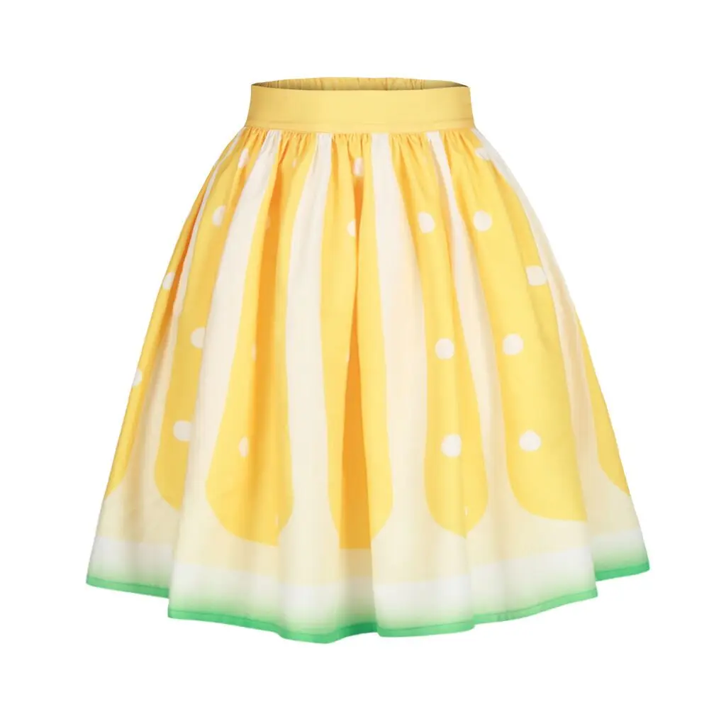 Женские модные юбки с 3D принтом с желтыми фруктами, повседневные юбки до колена с высокой талией, новинка Harajuku, плиссированные сексуальные юбки средней длины