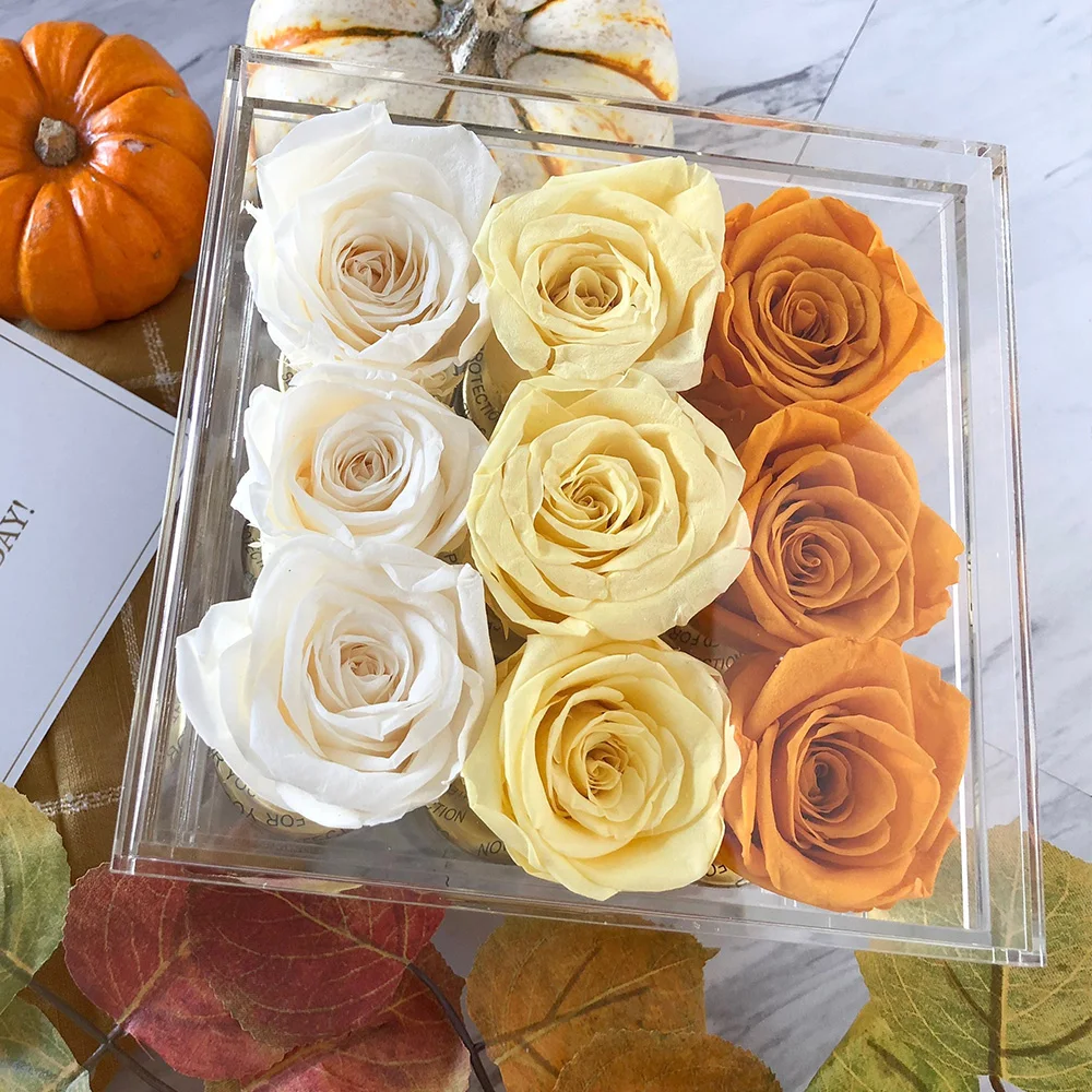 

9 holes Acrylic Rose Flower Box Small Boxes Xmas Valentine's Day Present Surprise Romantic Gift for mom girlfriend