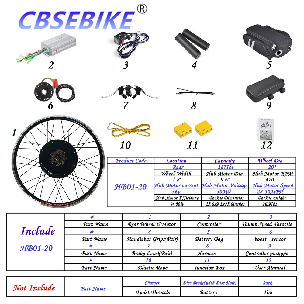 CBSEBIKE 20 дюймов Ebike конверсионный комплект заднее колесо втулка мотор HC01-20 - Цвет: 20inch  36V500W HB01