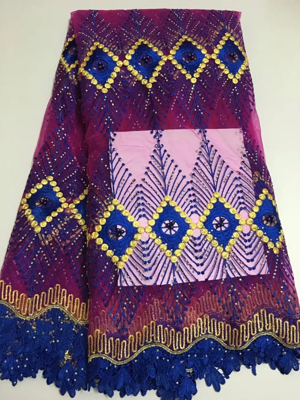

Latest African Lace Fabric African Net Lace High Quality French Fabric With Beads Stones Embroidery for Wedding Dress