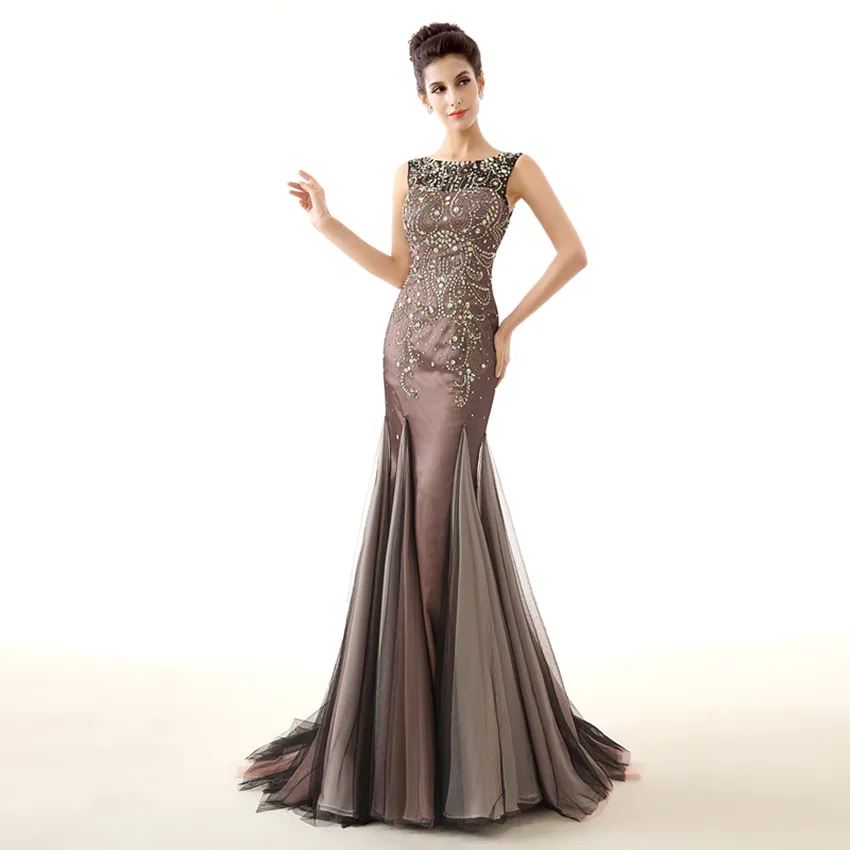 

Formal Evening Scalloped Sweep Train Mermaid Sleeveless Floor-length Women Long Dress Evening Elegant Formal Dresses Evening Hot