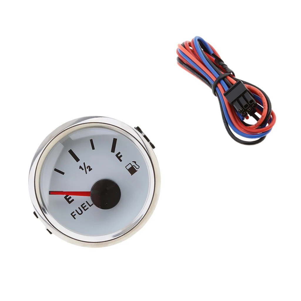 1 Set 2 inch 12V Car Fuel Level Gauge Car Meter with Fuel Float Sensor E-1/2-F Pointer Fuel Tank White  Rim Automotive Gauges