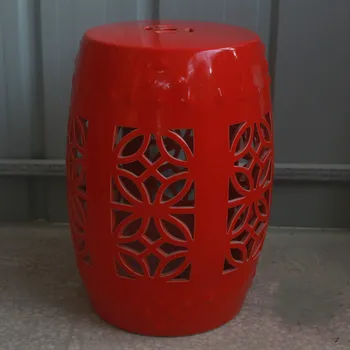 

Jingdezhen Ceramic Stool Red Hollow Round Ceramic Drum Stool Balcony Toilet home decoration porcelain Stool
