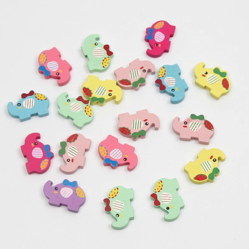 

20pcs 30x21mm DIY Colorful Wooden Beads Cute Elephant Pattern Spacer Beading Wood Beads for Jewelry Making