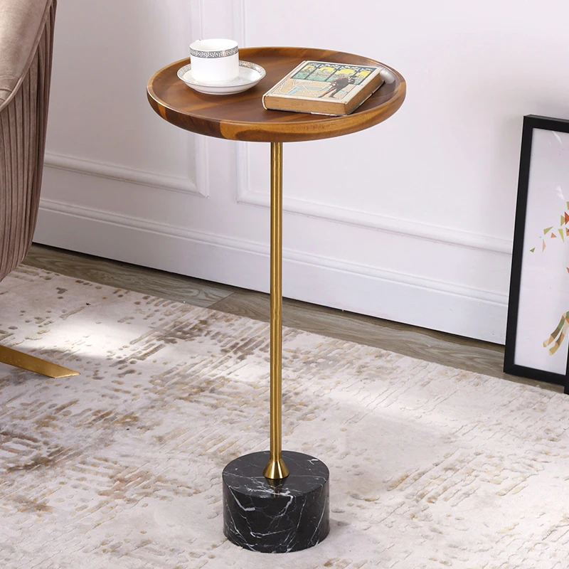 ديلوكس البلوط صينية خشب نهاية الجدول أثاث غرفة المعيشة الرخام قاعدة جولة طاولة جانبية طاولة قهوة صغيرة