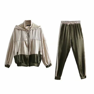 

Obrix Spring Autumn Loose Light Female Set Casual Style Sporty Hoodie Pockets Full Sleeve Jacket Drawstring Waist Long Pants Set