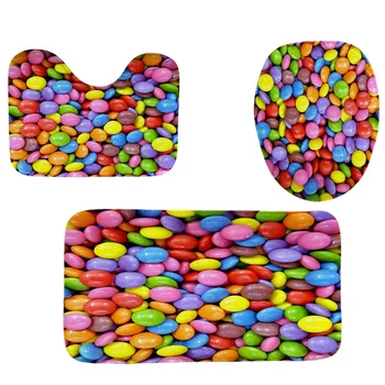 

4Pcs Home Bathroom Decor Set Bathroom Colorful Stone Pattern Toilet Seat Cover Bath Mat Set+ Waterproof Shower Curtain