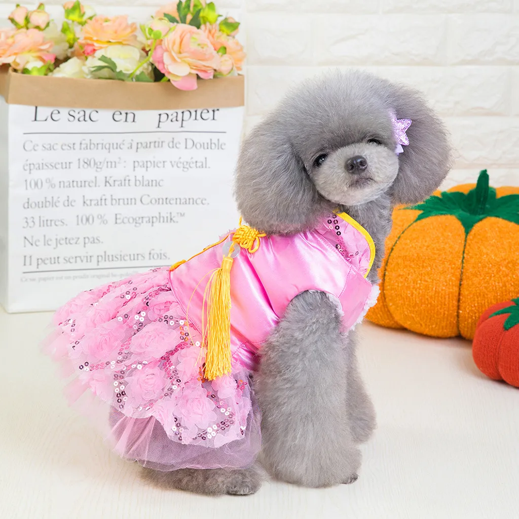 

Breathable Summer Dresses for Dogs Cat Princess Simple Lace Pet Dogs Clothes Tulle Skirt Vestidos Sequin Puppy Wedding Petstyle