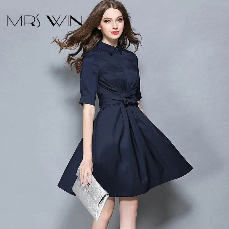 Mrs win Style Dark Blue Short Casual Dresses Women'S Dresses Work Office  Dress Vestidos 2017 New Autumn vestido office wear lady|office wear|dress  work officecasual dress women - AliExpress