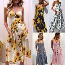 2019 Summer Women's Bohemian Beach Dresses Print Retro Sexy Floral Dress Women's Halter Halter Sexy Banquet Dress office lady floral print halter sheath dress