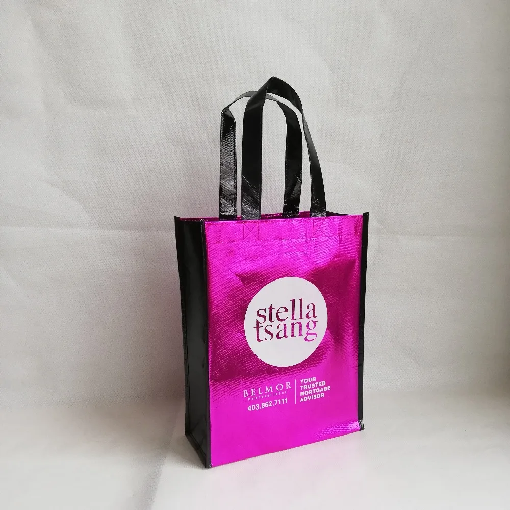 Оптовые продажи, 500 шт./лот, на заказ, сумки для покупок с логотипом, лазерная ламинированная Нетканая упаковочная сумка, модные сумки