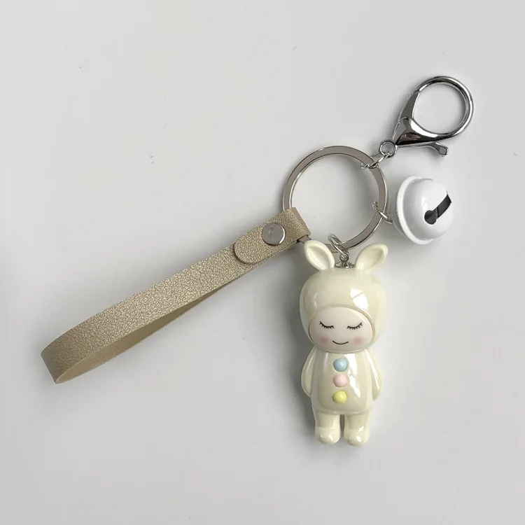 Корея Забавный Милый счастливый кролик мультфильм кукольная цепочка, милый автомобиль сумка брелок с колокольчиком кольцо, смола животные ювелирные изделия подарки