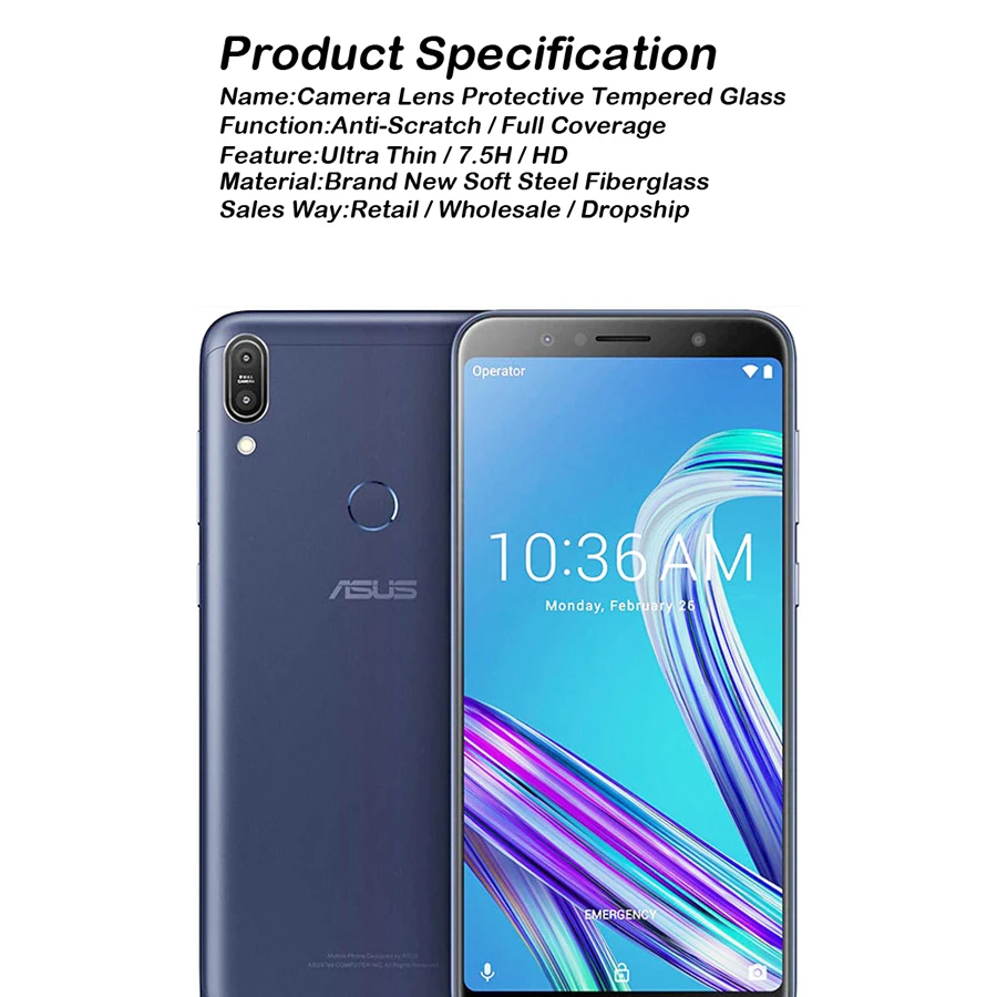 Закаленное стекло для задней камеры Asus Zenfone Max Pro M2 ZB631KL M1 ZB601KL ZB602KL 6z ZS630KL прозрачная