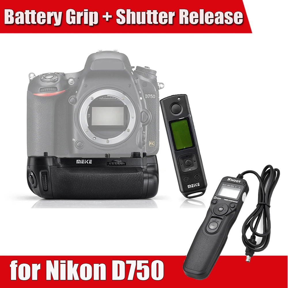 

Vertical Battery Grip Meike MK-DR750 for Nikon D750 as MB-D16 + Shutter Release for Nikon D750 D7000 D90 D7200 D7100 D5100