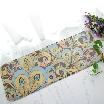 

Honlaker Peacock Feather Kitchen Long Mat Vintage Fashion Bedroom Bedside Rug Kitchen Anti-slip Mat Entrance Door Floor Mat