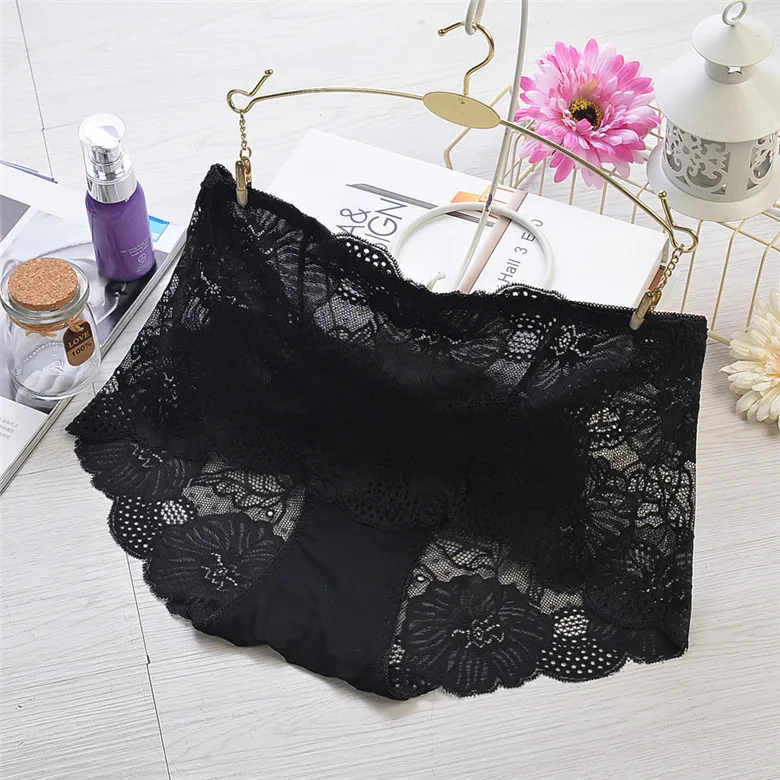 4Pcs/lot ropa interior femeni sexy Lingerie Briefs Women Underwears plus size 5XL Lace Flower Transparent hollow Women's Panties