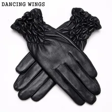 Зимние перчатки из натуральной кожи для женщин, женские черные утепленные перчатки на ощупь, перчатки из овечьей кожи