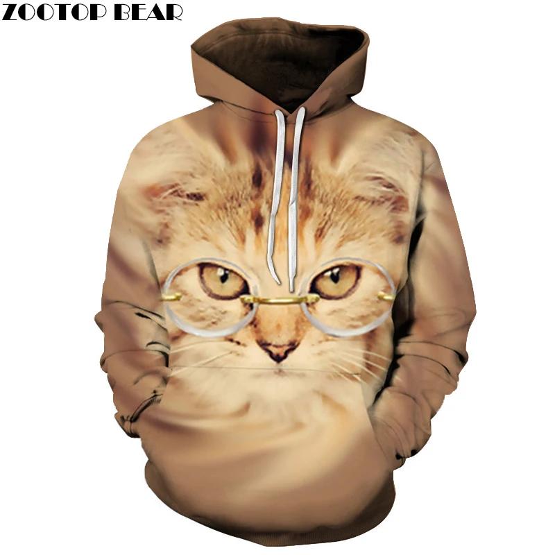 Funny Cat Hoodies Sweatshirts Men Tracksuit Hooded Coat Streetwear
