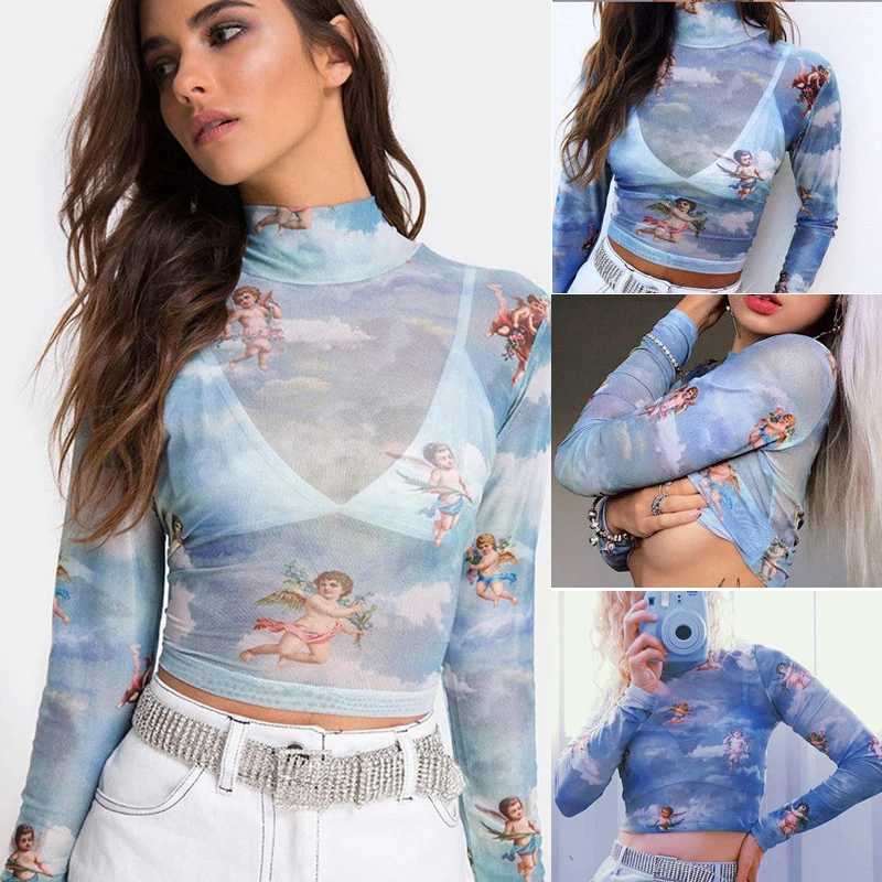 HTB1SIcGQYvpK1RjSZPiq6zmwXXaz - See-through Sheer Mesh Fishnet T-Shirt