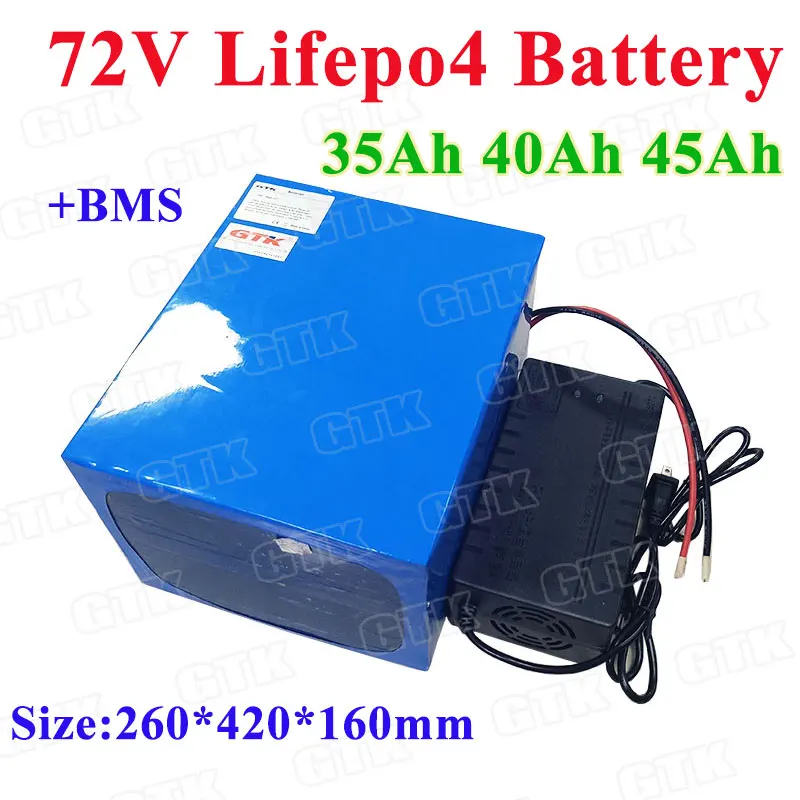 

GTK Lifepo4 72v 35ah 40ah 45Ah lithium battery with BMS 24S for 6000W motocycle/Golf cart/sightseeing bus+5A Charger