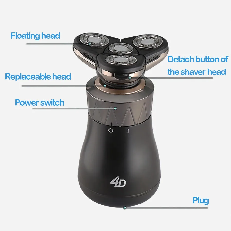 Kemei KM-8863 2 in 1 Washable Rechargeable Electric Shaver 4d Floating Rotary Shaver 4 Electric Shaver Head For Men Face Care