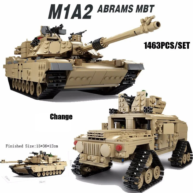 New 1463PCS/SET Classic M1A2 ABRAMS MBT Main Battle Tank Hummer Model Building Blocks Brick Collective Edition Toy For Xmas Gift