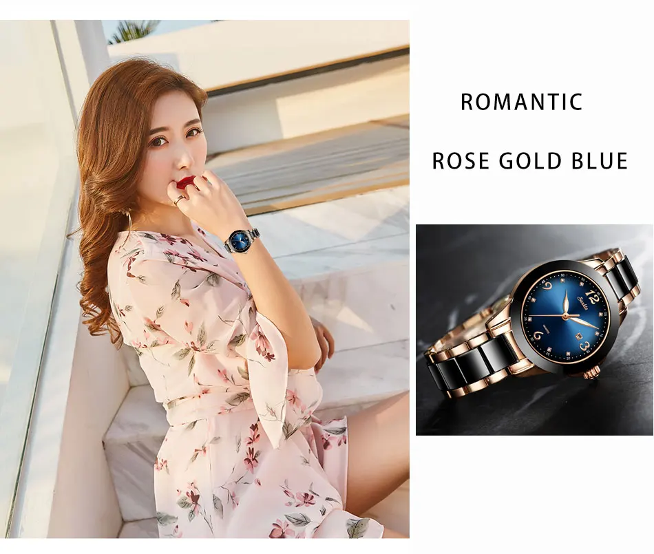 SUNKTA, модные женские часы, Лидирующий бренд, роскошные керамические стразы, спортивные кварцевые часы, женские синие водонепроницаемые часы-браслет