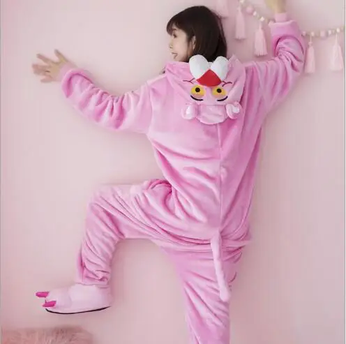 

New Pink Leopard Flannel Pajamas Adult Onesies Animal Sleepwear Children Sleepsuit Jumpsuit Cosplay Costumes