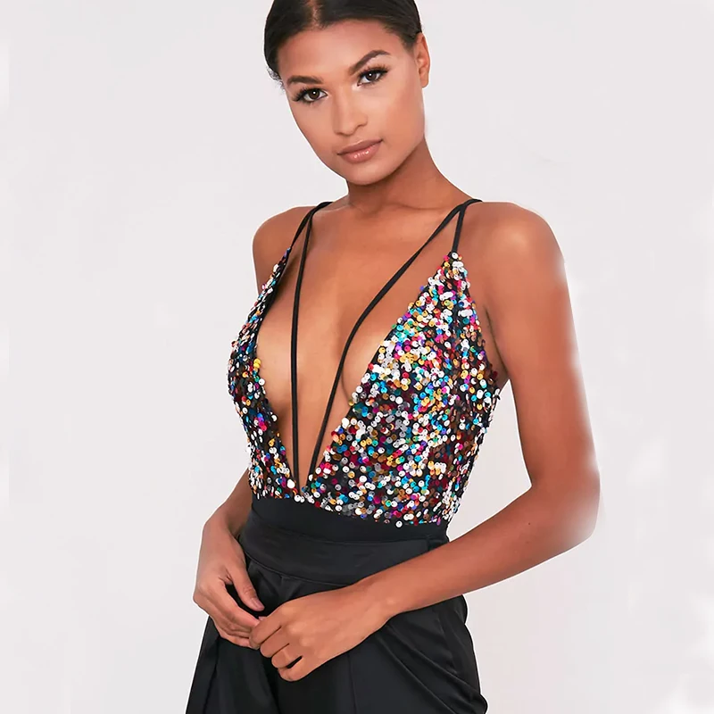 sequin plunge bodysuit