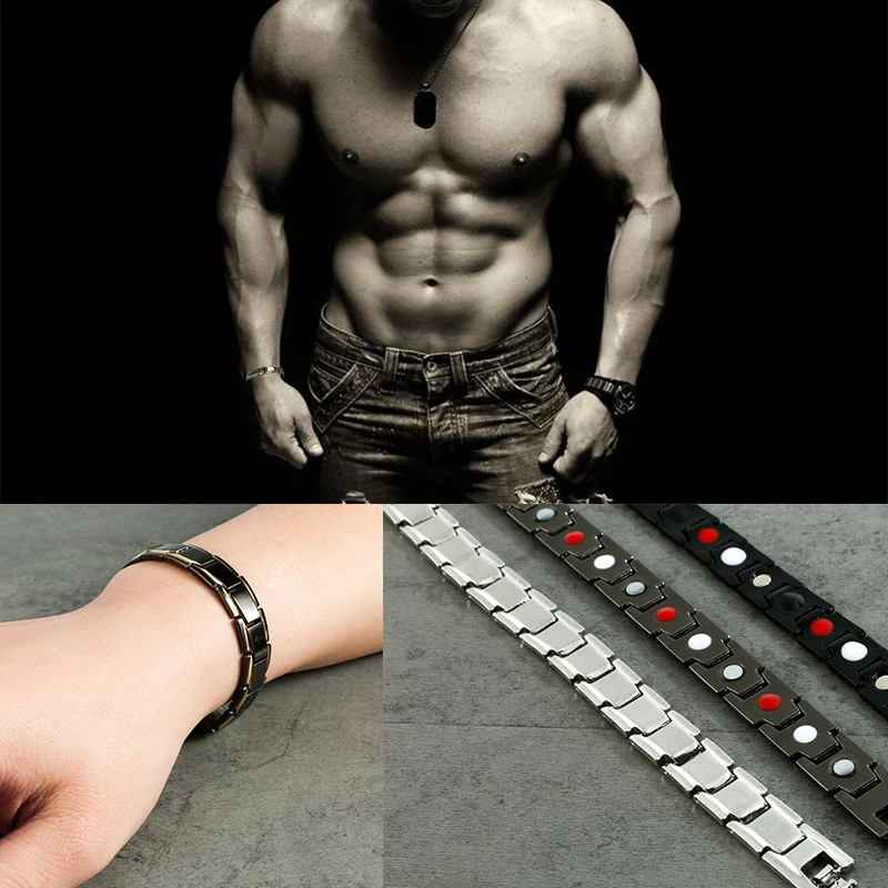 

Black Magnetic Bracelet Men Stainless Steel Energy Germanium Magnet Health Bracelets Men Hand Chain