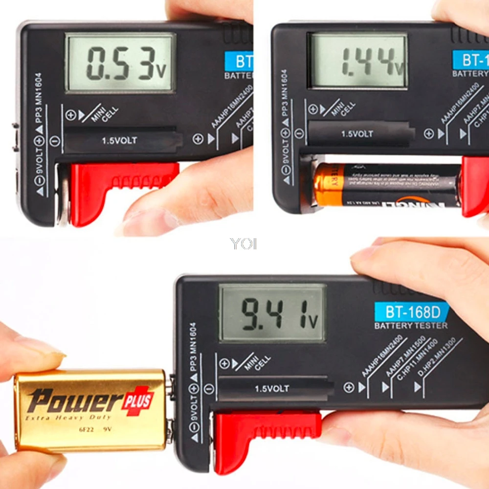 

Universal Digital Battery Capacitance Diagnostic Tool Battery Tester LCD Display Check AAA AA Button Cell Tester BT-168D