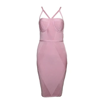 

2019 summer dress pink spaghetti strap V-neck bodycon party women bandage dress vestidos