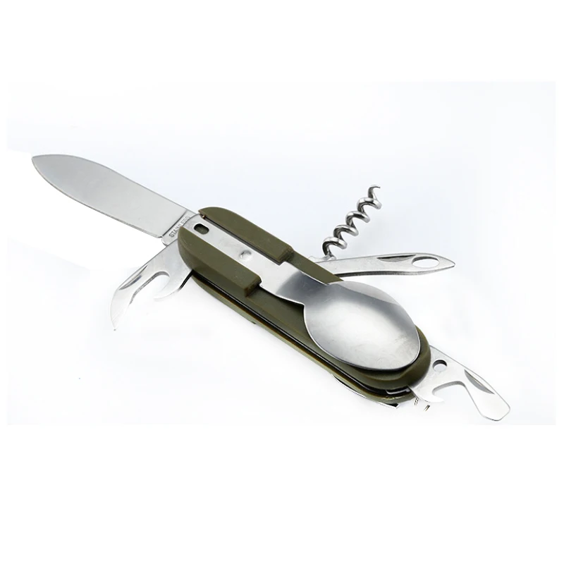 7 En 1 vajilla tenedor cuchara cuchillo vino sacacorchos abrelatas de botella cubiertos de herramientas de cocina