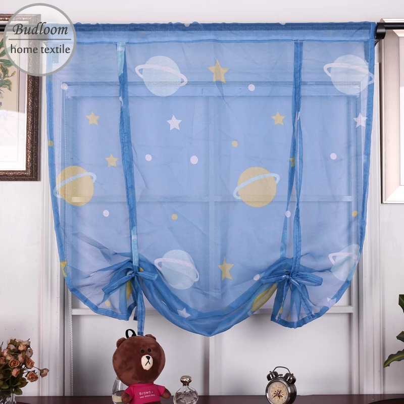 

Budloom cartoon star planet tulle curtains for boys room blue sheer short curtains for kitchen voile window door panel