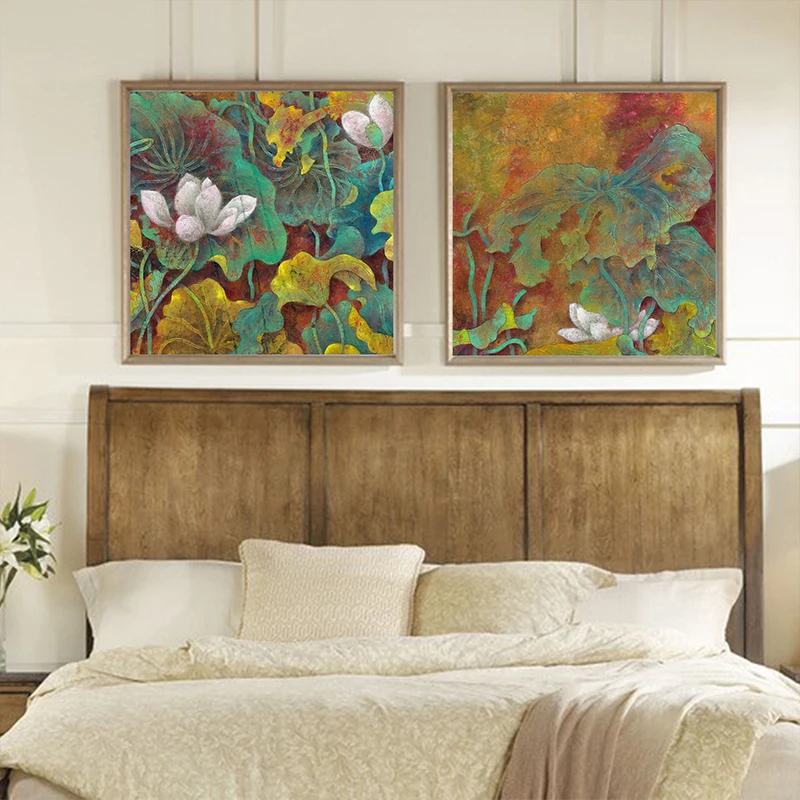 

Chinese Water Lily Zen Style Home Decor Ink Paintings Print on Canvas Modern Wall Picture Art For Living Room No Frame