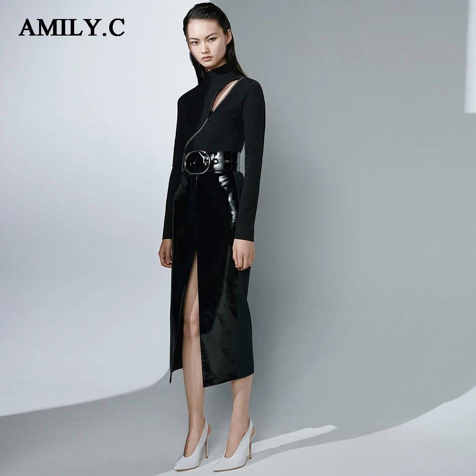 

Amily.c 2019 Summer New Women's Lace Up Dress Sexy Black Bodycon Jumpsuit Two Piece Midi Celebrity Party Dress