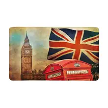 Лондон, Англия, Великобритания, телефонная красная будка, Биг Бен и флаг Крытый Коврик Большой нескользящий входной двери коврик