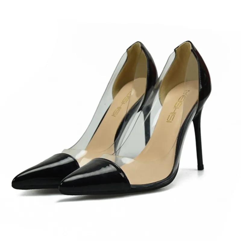 Pointu rouge Peu Transparent Bout Robe Pompes De Chaussures Cm Noir 2019 10 En Profonde 8 Cuir Pompe Talon nu Femmes 6 Véritable blanc Haut Mariage Slip on Stiletto 4wZw51Uq