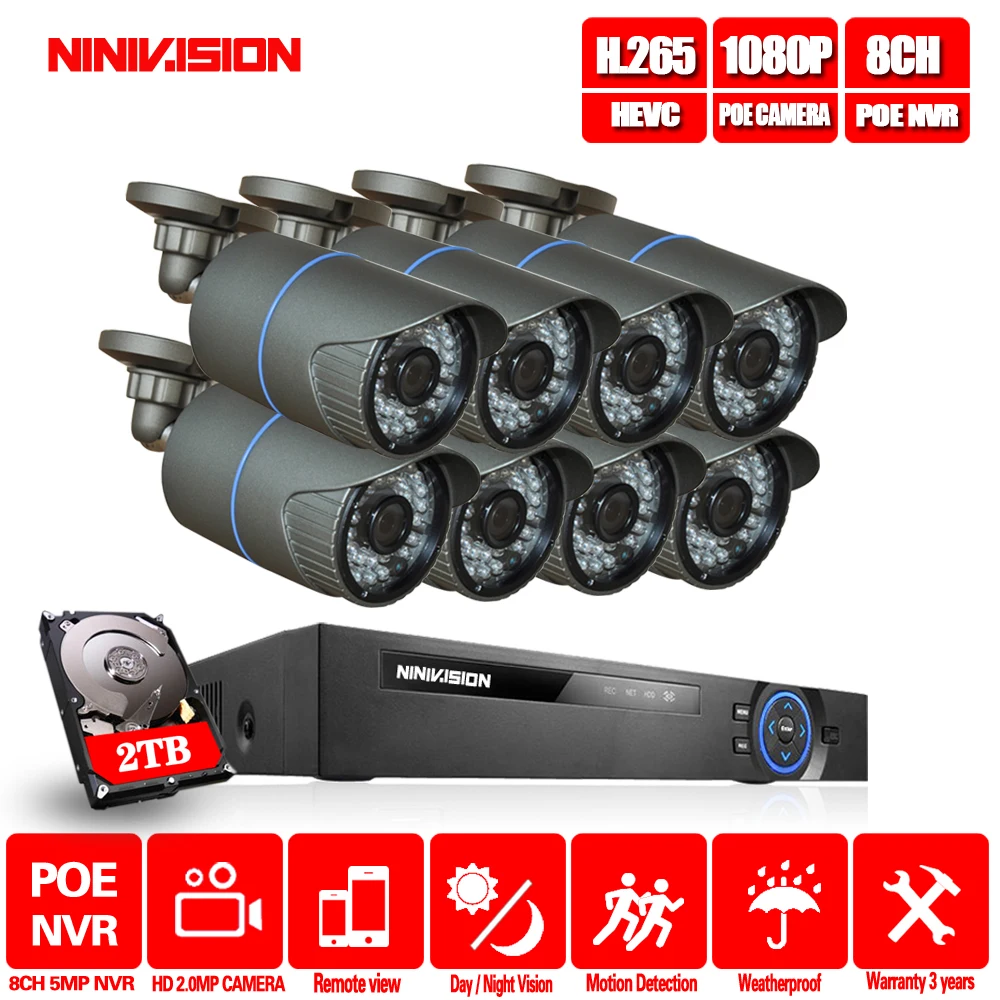 

8CH CCTV System 4MP 5MP PoE NVR Metal Outdoor 2.0MP IP Camera System Onvif Cloud 1080 NVR KIT Motion Detect Night Vision NINIVIS