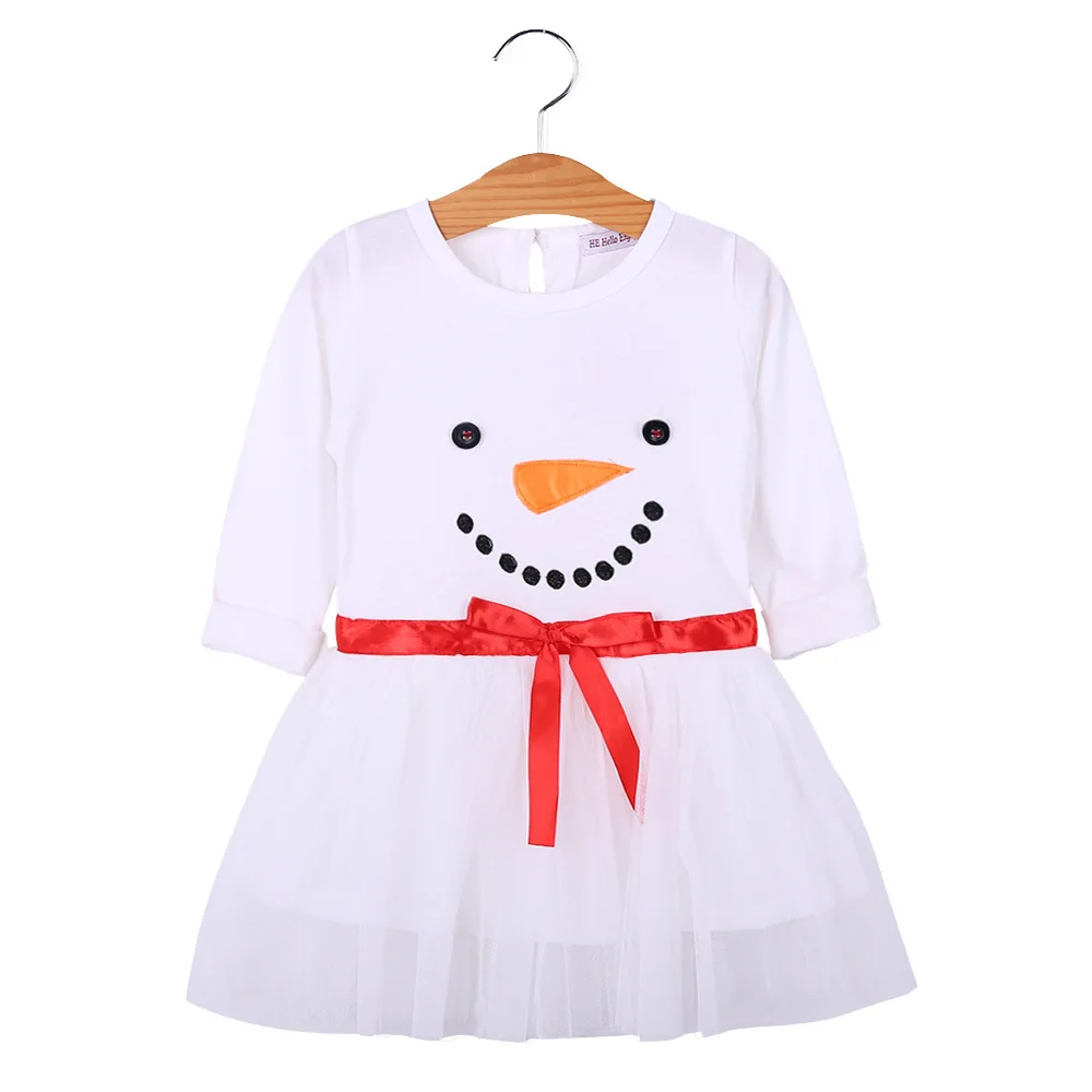 

2018 new Xmas Cute Pretty baby girl dress Christmas dress gauze long-sleeved cotton white dress 2-6 years old female girl skirt