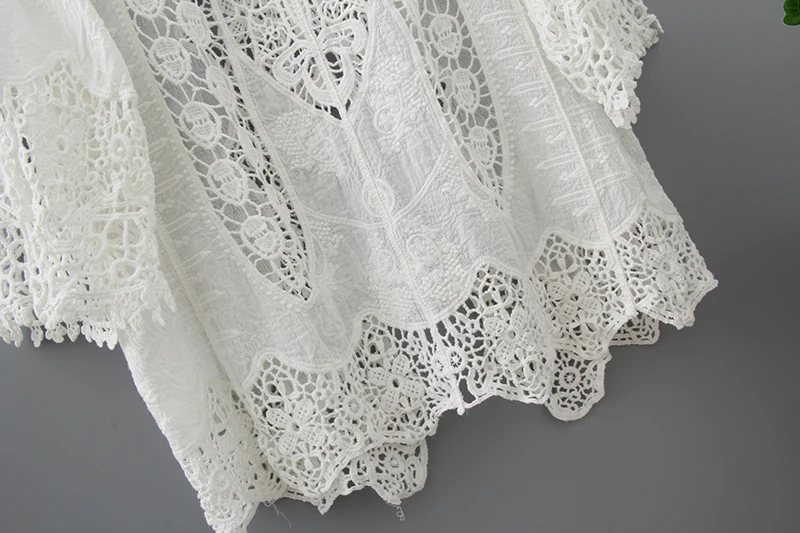 White Lace Hollow Out Half Sleeve Kimono Cardigan Blouse