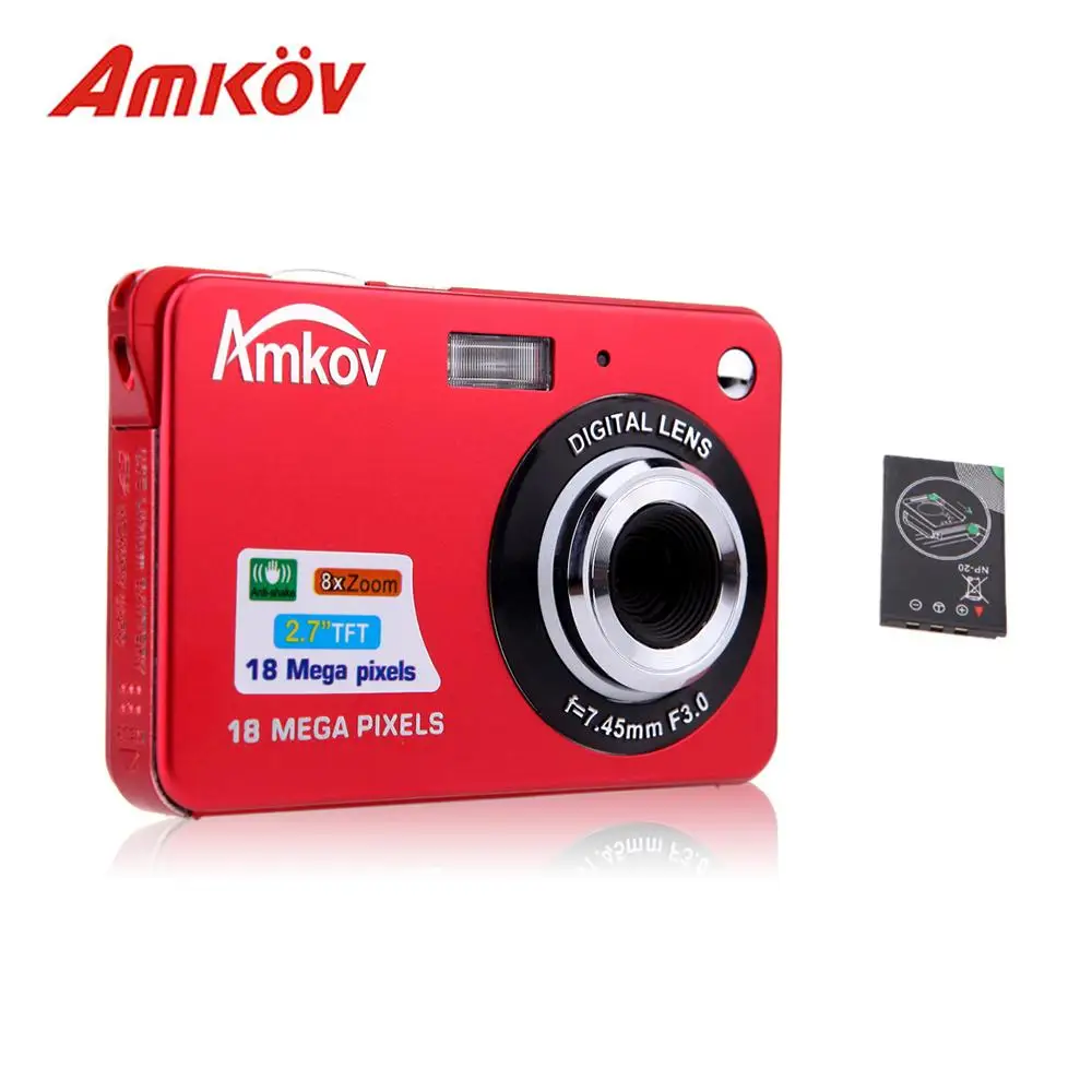 

Amkov Camera Professional 2.7inch HD Digital Mini Camera 18MP 8X Zoom Smile Capture/Face detection/Anti-shake Video Camcorder