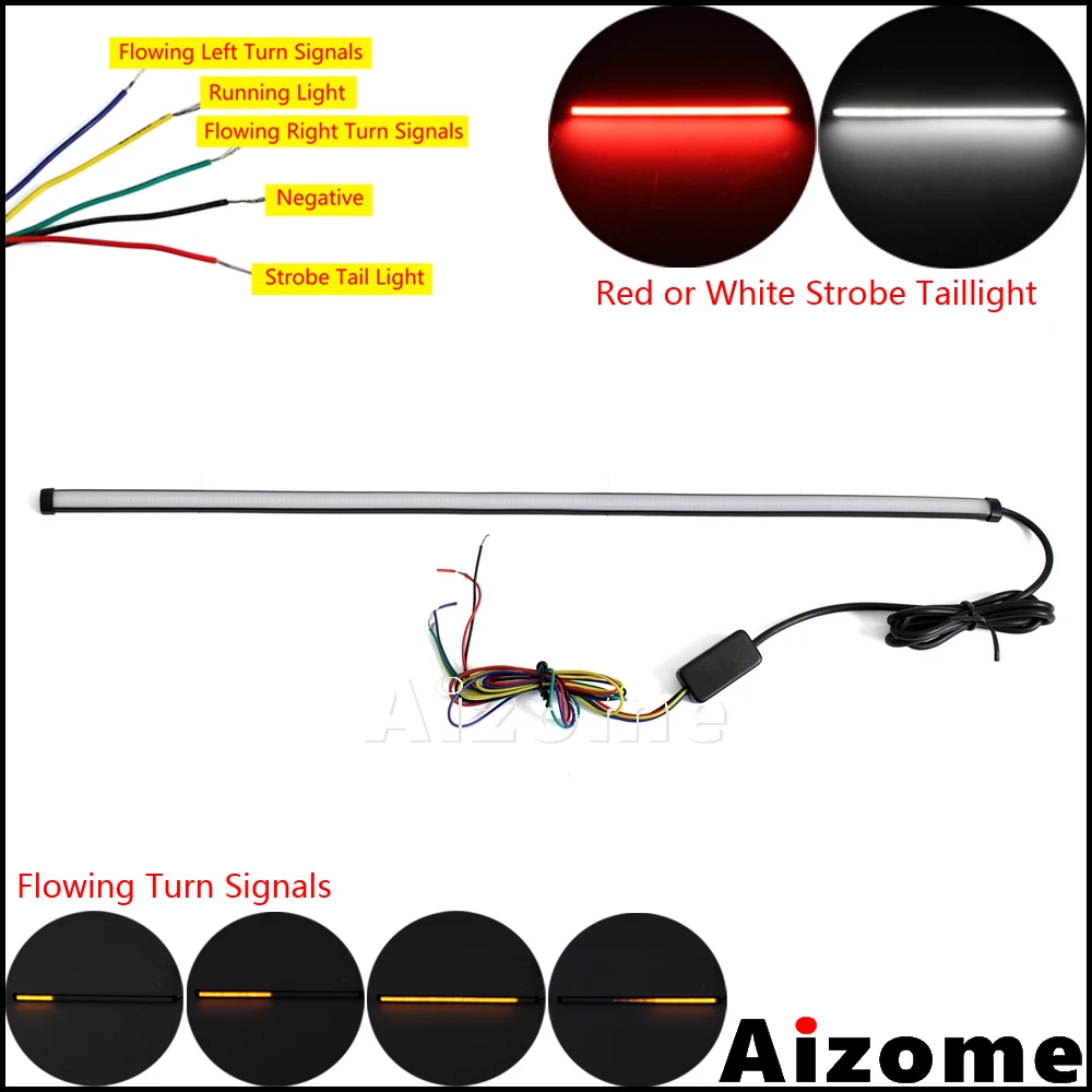 

Motorcycle Sequential LED Strip Light Switchback Strobe Taillight Stop Lamp Brake Lights w/ Flowing Turn Signals Indicators