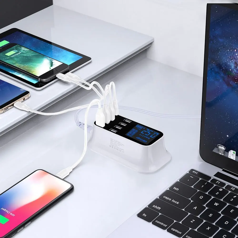 7 портов usb type C умное быстрое зарядное устройство 3,0 док-станция ЖК-дисплей адаптер питания розетка адаптер для iPhone 7 8 EU UK вилка