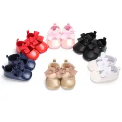 Повседневное одежда для малышей обувь для девочек новорожденных бантом из искусственной кожи для девочек кроватки слипоны мягкая подошва