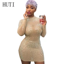 HUTI 2XL Plus Size Rhinestone Diamonds Bodycon Mini Dress Autumn Winter Turtleneck Long Sleeve Slim Short Dress Sexy See Through HUTI 2XL Plus Size Rhinestone Diamonds Bodycon Mini Dress Autumn Winter Turtleneck Long Sleeve Slim Short Dress Sexy See Through