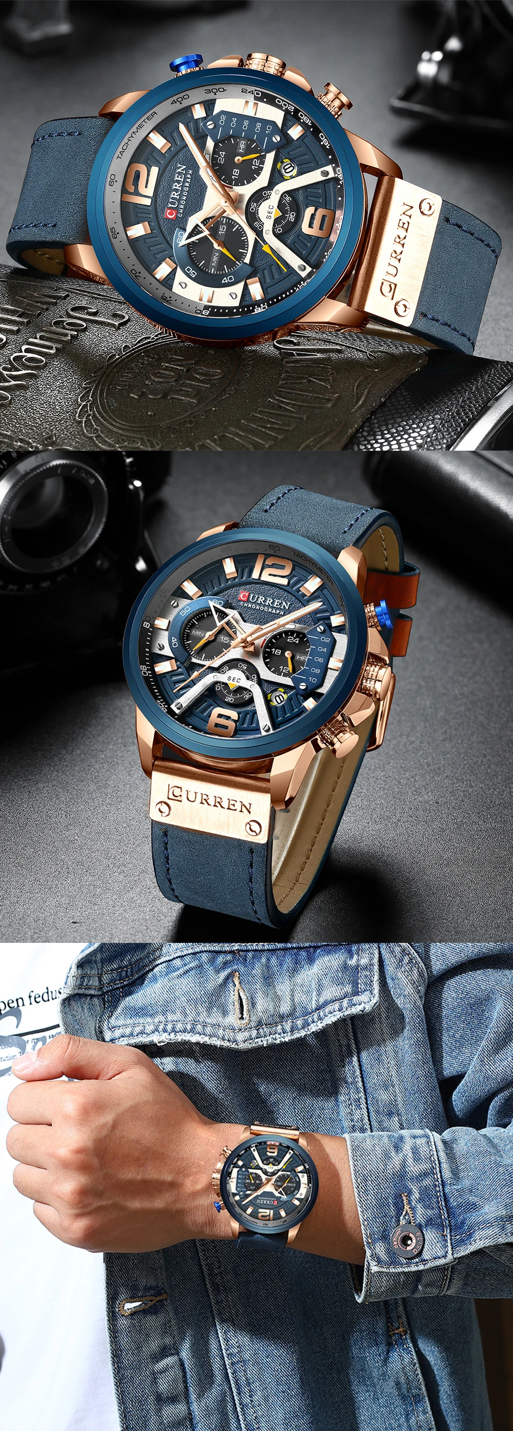 CURREN Men Watches Luxury Leather Sport Watch Men Fashion Chronograph Quartz Wristwatch Man Hour Waterproof relojes para hombre