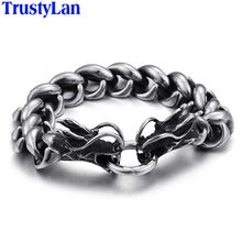 Мужские браслеты TrustyLan с двойной Головой Дракона, ширина, 17 мм, мужской браслет из нержавеющей стали, для мужчин, пшеничная цепочка, Панк ювелирные изделия
