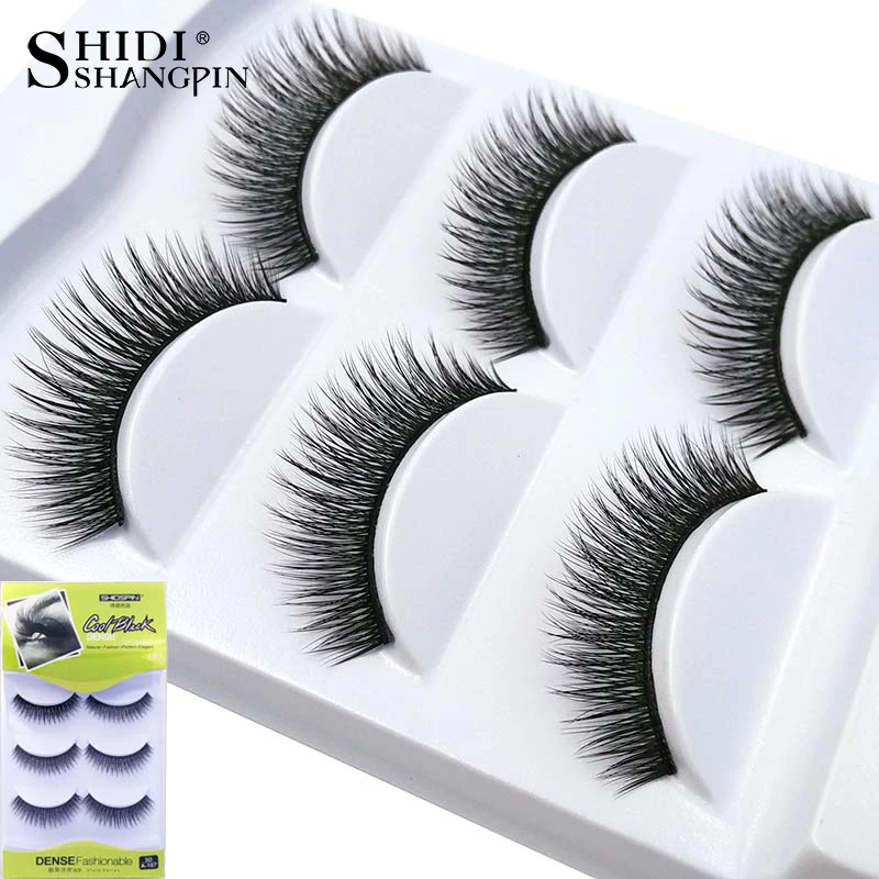Buy 3 Pairs Natural Fake Eyelashes Makeup Black